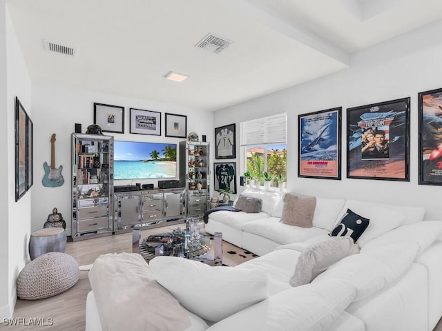 living room with light wood-type flooring