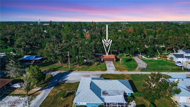 view of aerial view at dusk