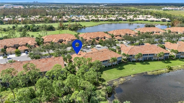 aerial view featuring a water view