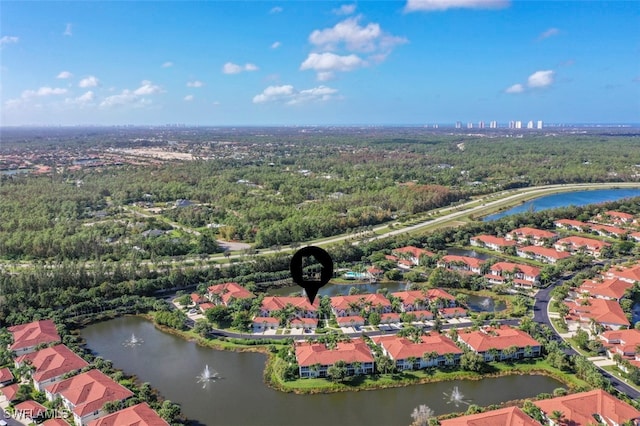 aerial view with a water view