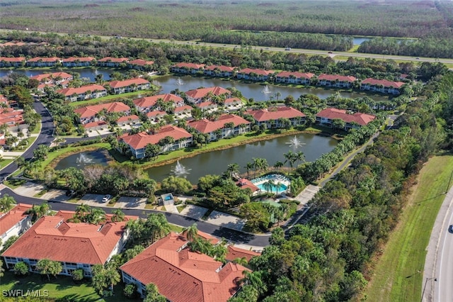 aerial view with a water view