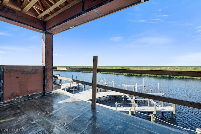 dock area featuring a water view