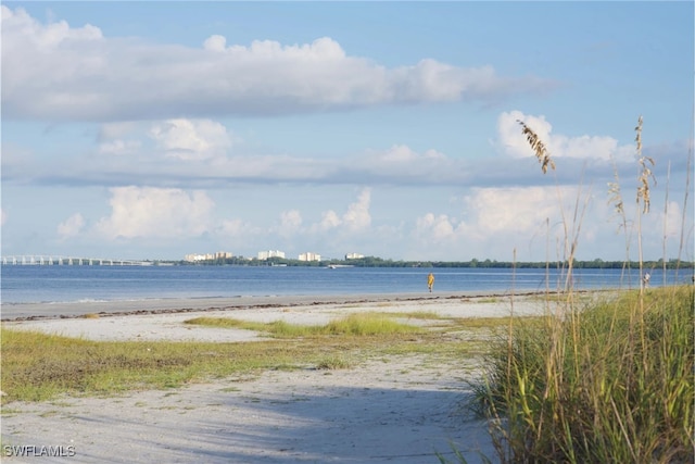 property view of water featuring a view of the beach