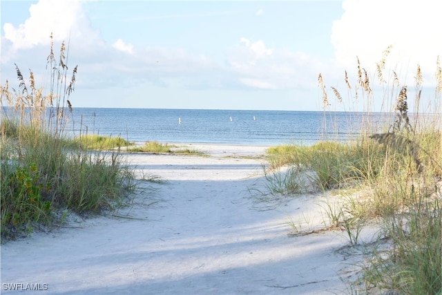 view of water feature with a beach view