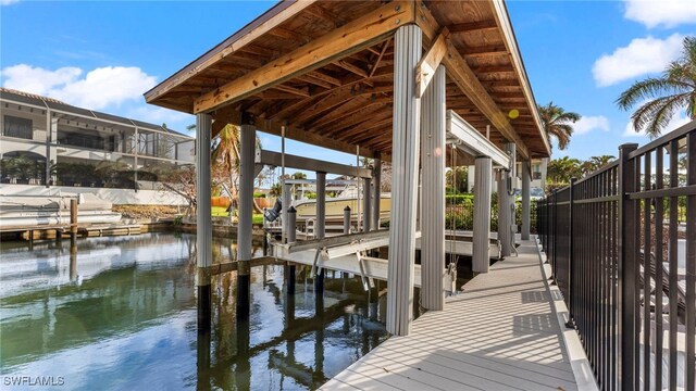 view of dock featuring a water view