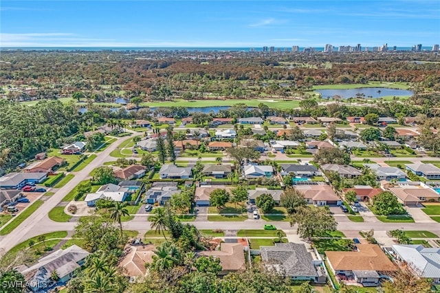 aerial view with a water view