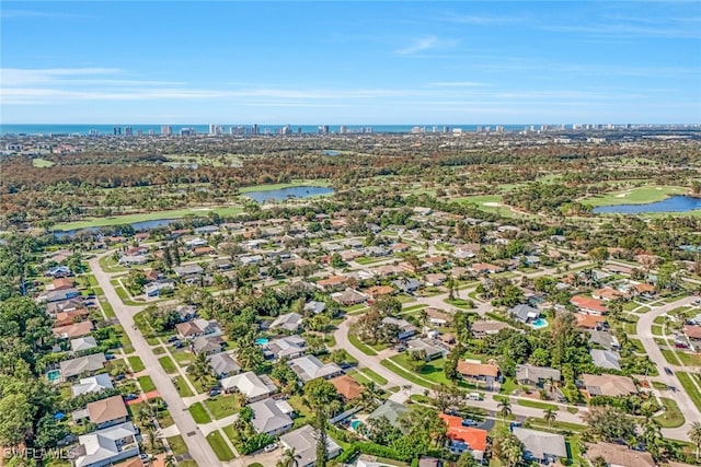 aerial view with a water view