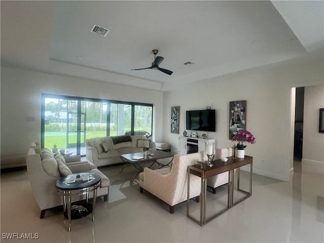 living room featuring ceiling fan