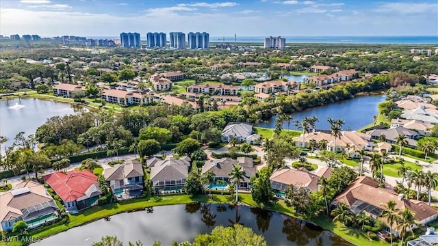 bird's eye view featuring a water view