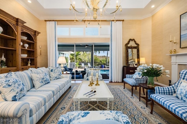 living room featuring ornamental molding