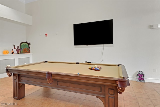 rec room featuring light tile patterned floors and pool table