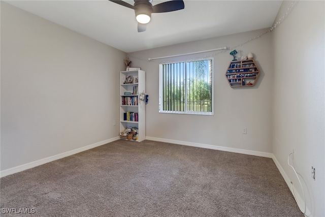 unfurnished room featuring carpet flooring and ceiling fan