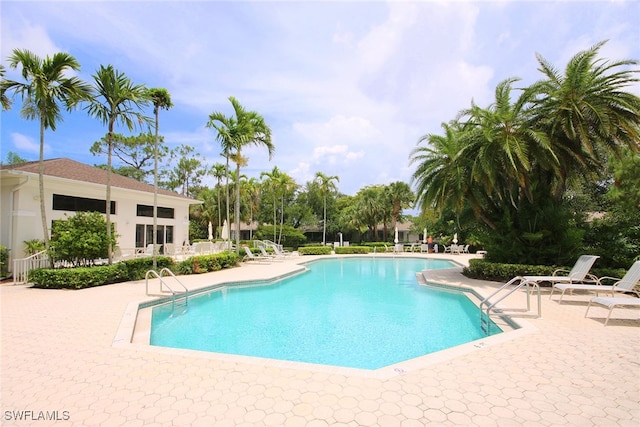 view of swimming pool with a patio