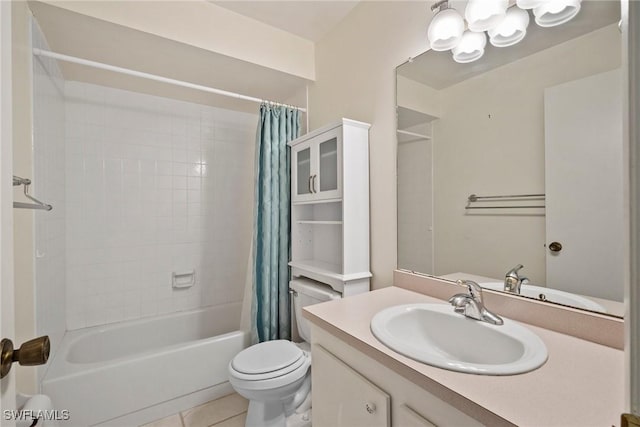 full bathroom featuring tile patterned flooring, vanity, shower / bath combo, and toilet