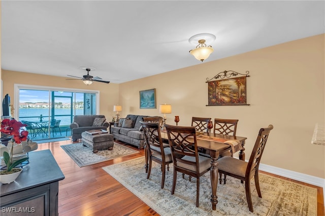 dining room featuring hardwood / wood-style floors and ceiling fan