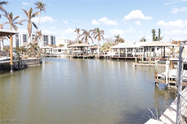 view of dock featuring a water view