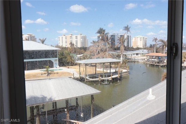 view of dock featuring a water view