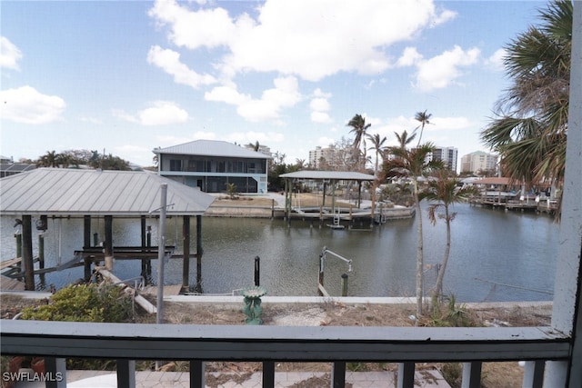 view of dock featuring a water view