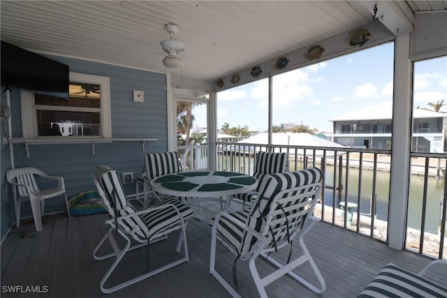 wooden deck featuring a water view