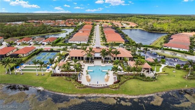 aerial view with a water view