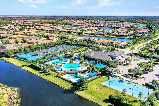 aerial view with a water view