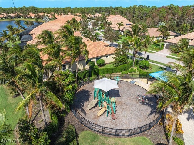 bird's eye view featuring a water view