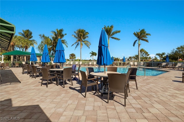 view of swimming pool featuring a patio