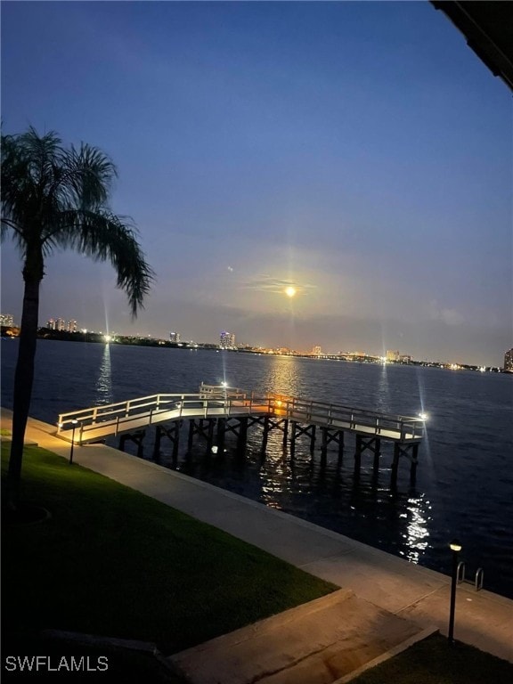 view of dock with a water view