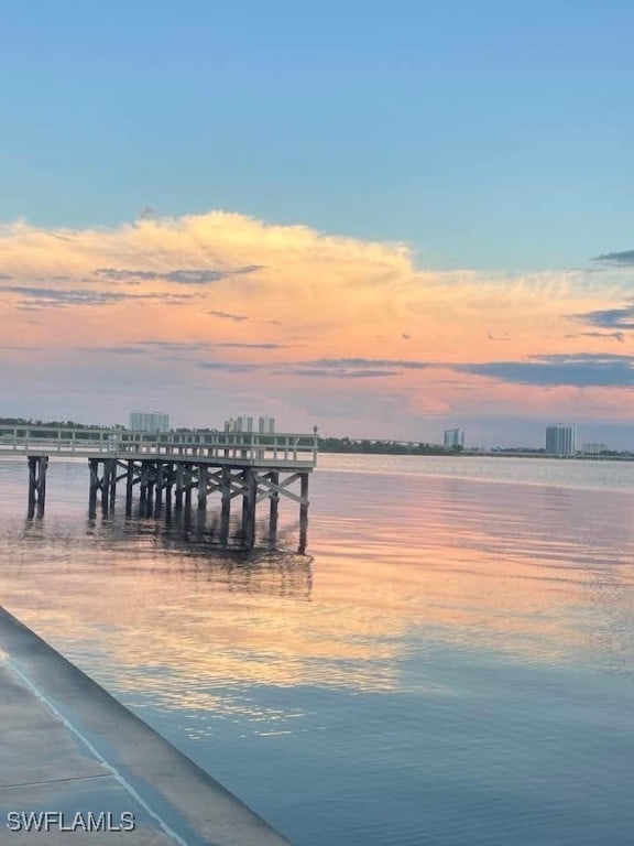 view of dock with a water view