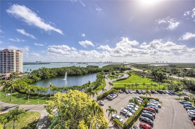 bird's eye view featuring a water view