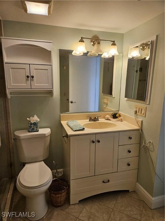 bathroom with vanity, tile patterned flooring, and toilet