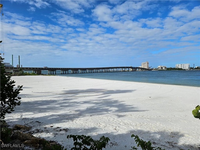 view of water feature featuring a view of the beach