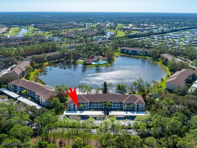 aerial view with a water view