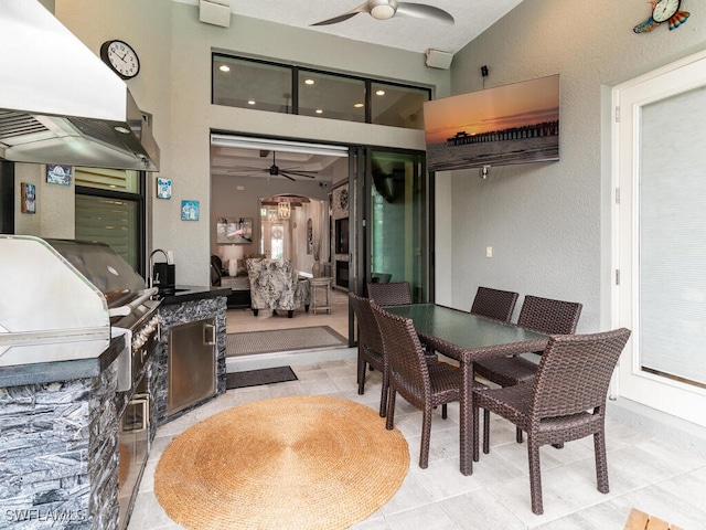 dining area with light tile patterned flooring