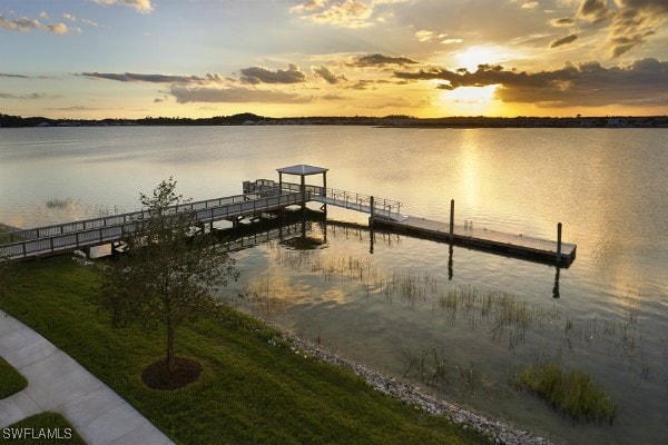 view of dock featuring a water view