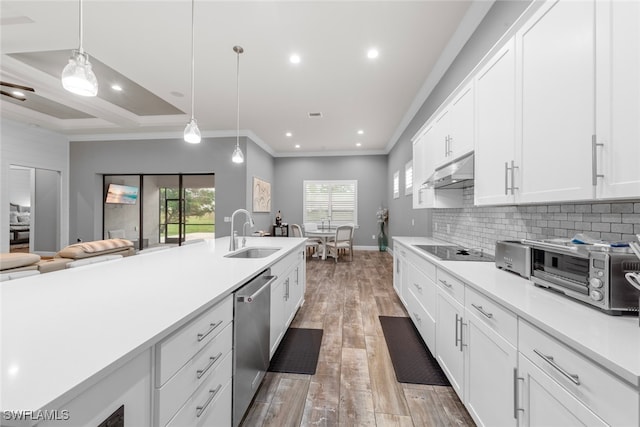 kitchen with pendant lighting, stainless steel dishwasher, a healthy amount of sunlight, and sink