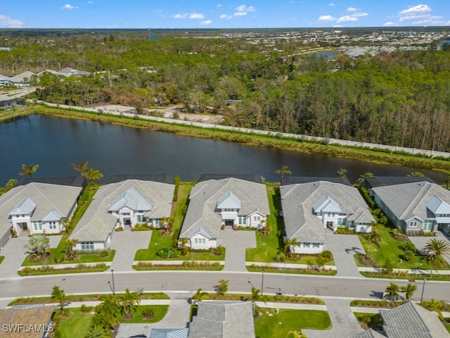 aerial view featuring a water view