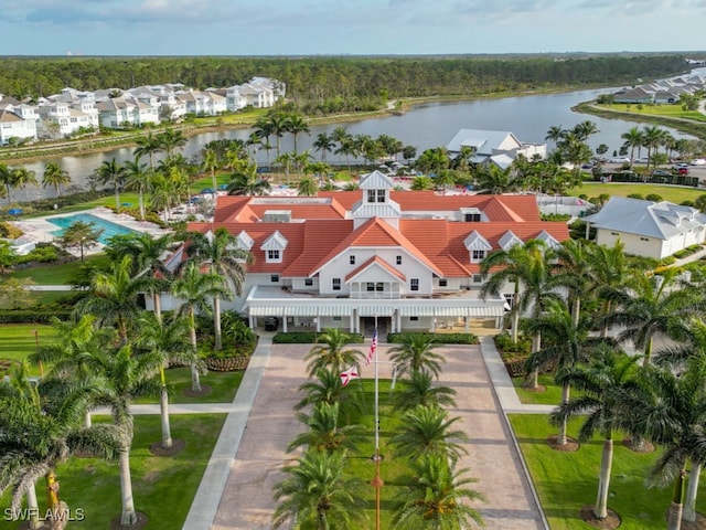 bird's eye view featuring a water view