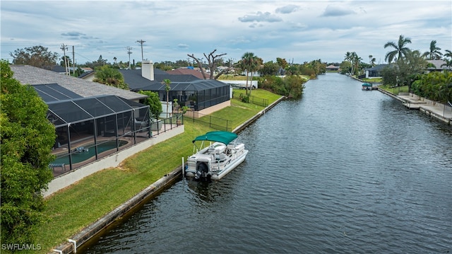 property view of water with a dock