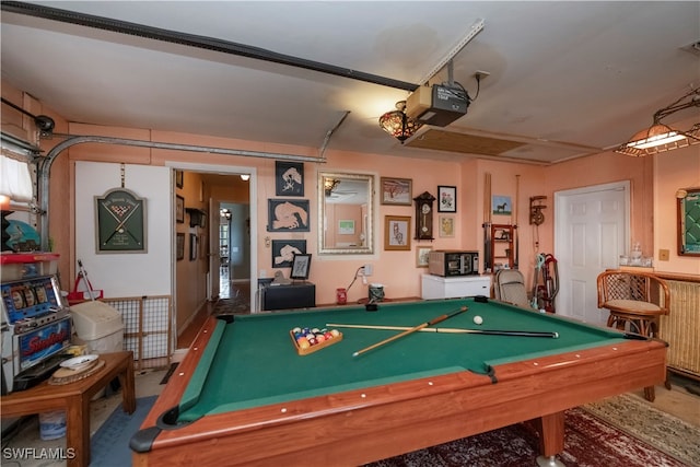 rec room featuring billiards and ceiling fan