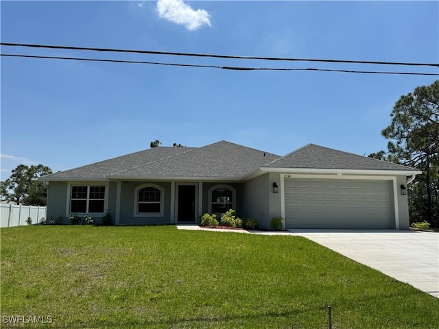 2324 Jacaranda Pkwy W, Cape Coral, FL 33993 - ranch-style home featuring fence, an attached garage, stucco siding, a front yard, and concrete driveway