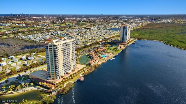 aerial view with a water view