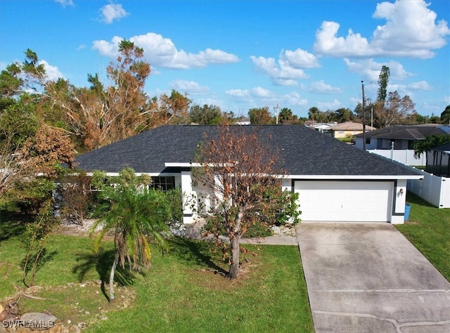 view of front of house with a front yard and a garage