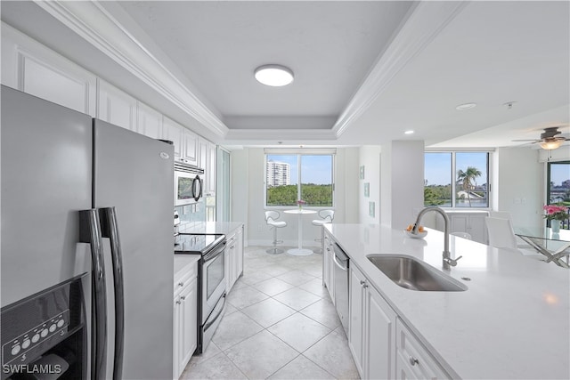 kitchen featuring a wealth of natural light, white cabinetry, appliances with stainless steel finishes, and sink