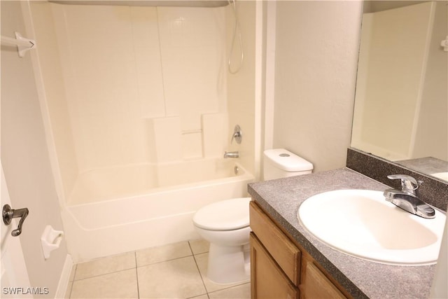 full bathroom with tile patterned floors, shower / washtub combination, vanity, and toilet