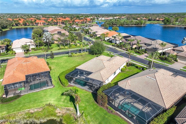 bird's eye view featuring a water view