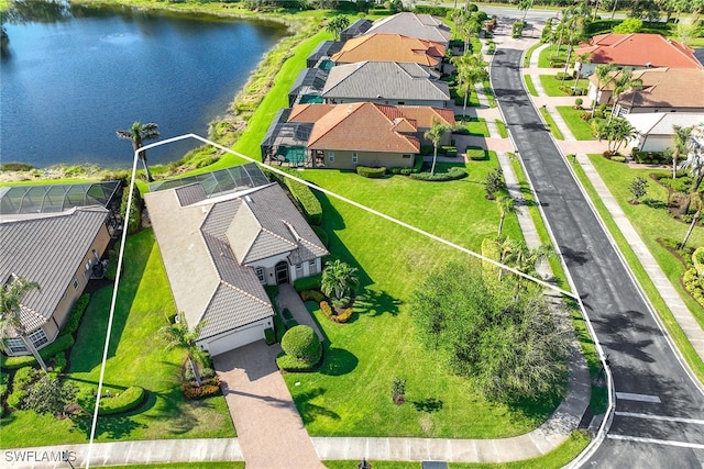 aerial view with a water view