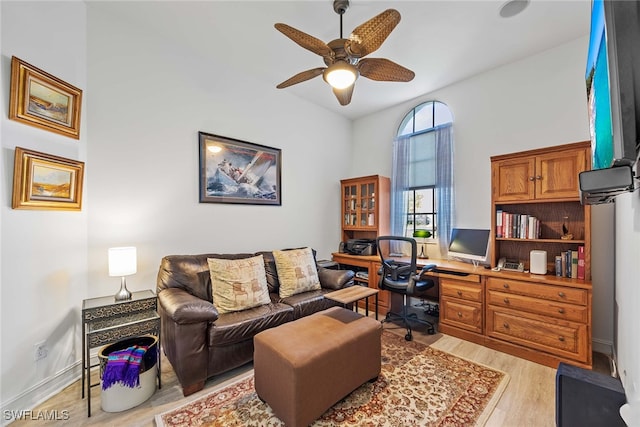 office featuring light hardwood / wood-style flooring and ceiling fan