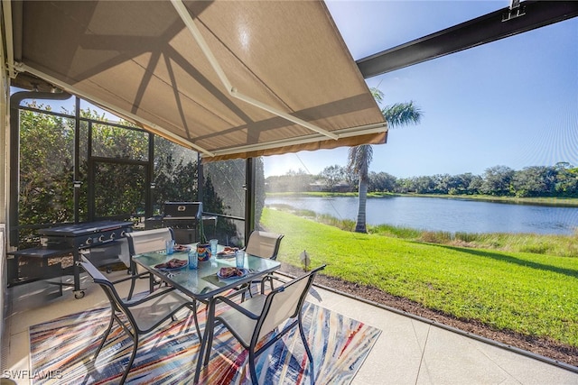 view of patio / terrace with a water view