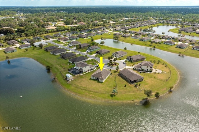 aerial view with a water view